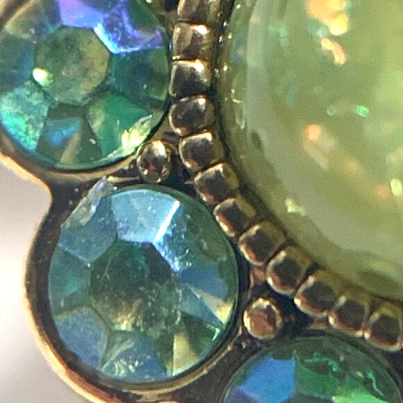 VTG 1960s Brooch Green Cabochons Rhinestones Starburst Sparkling Opal-Look MCM - Picture 15 of 15